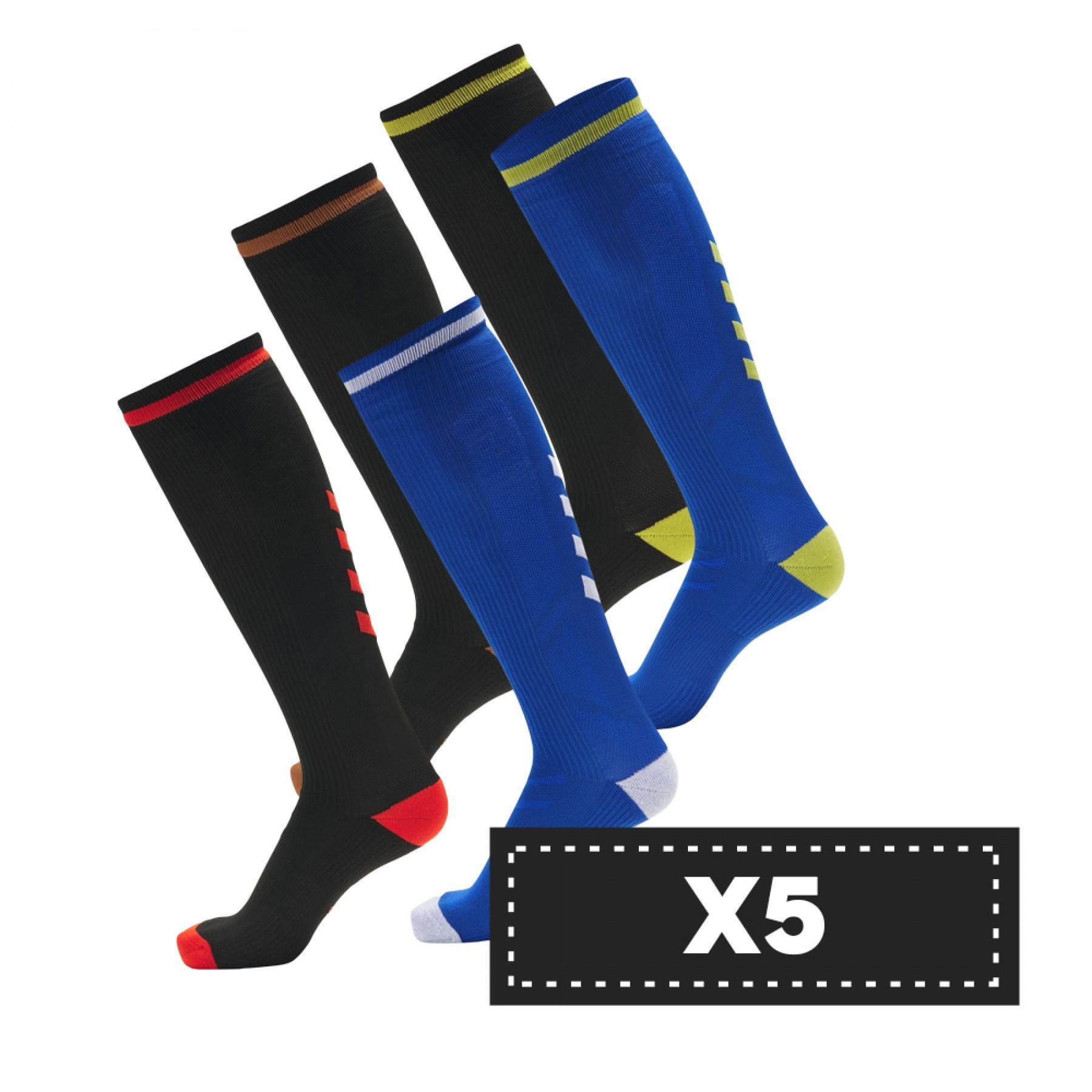 Pak van 5 paar donkere sokken Hummel Elite Indoor high (coloris au choix)
