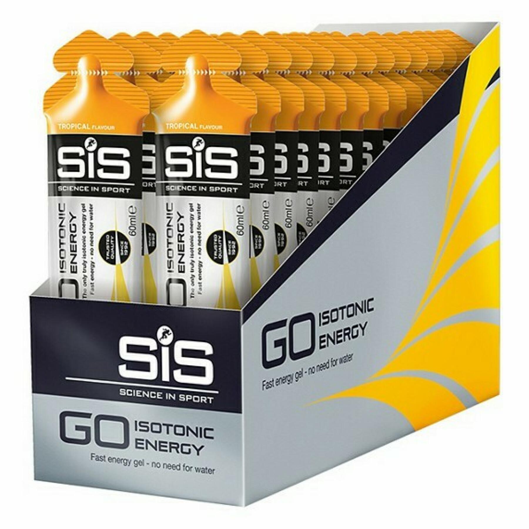 Pak met 30 energiegels Science in Sport Go Isotonic - Tropical - 60 ml